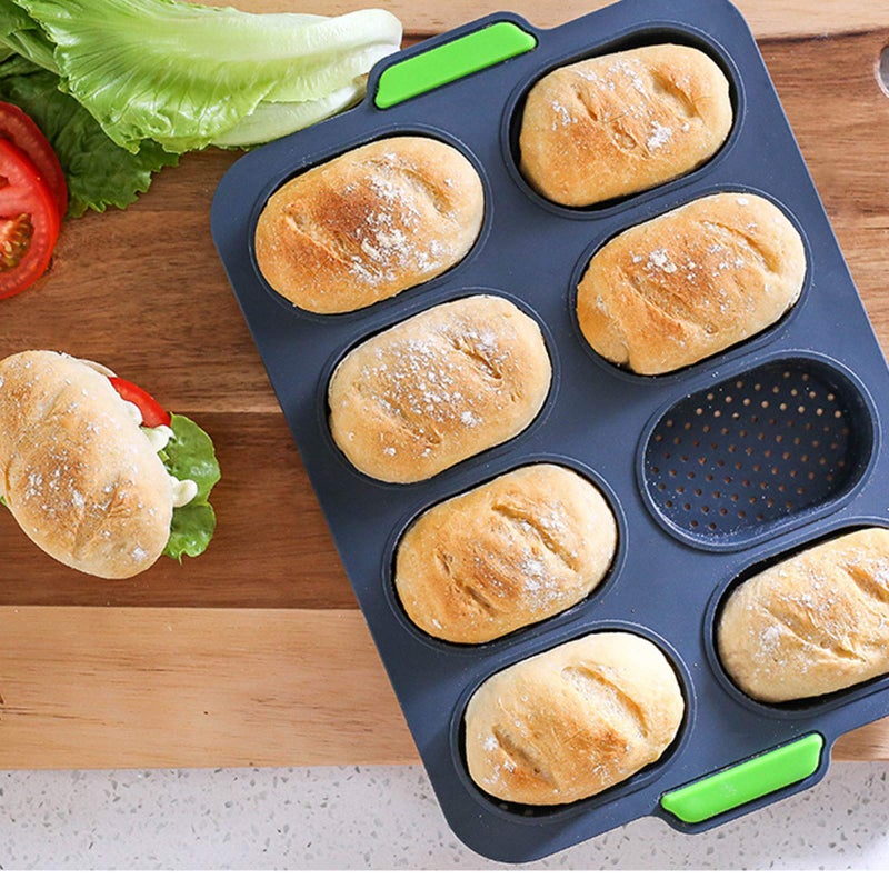 W WBLD Mini Baguette Baking Tray, Non-Stick Silicone French Bread Baking Mouldï¼ŒDIY 8 Loave Baguette Mold Loaf Pan - Image 1